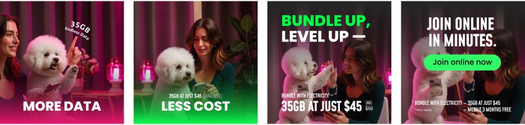 Sample ad creatives — MORE DATA, LESS COST, BUNDLE UP, JOIN ONLINE